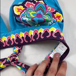 XL Sky Blue Yellow Floral Design Hippie Swim Top Photo 2