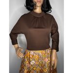 American Vintage 1960s Norman for At Home Wear Quilted Floral Hostess Brown Maxi Dress medium Photo 2