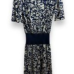 Liz Claiborne Vintage 80s 90s Padded Shoulder Navy White Midi Dress - 10 Photo 1