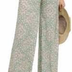 Elevenses Anthropologie  NWT Mint Green Patterned Hawthorn Flowy Wide Leg Pants Photo 0