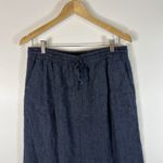 Garnet Hill 100% Linen Blue Side Slits Elastic Waist Maxi Skirt Size 10 Pockets Photo 1