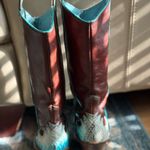 Para Raio Western Barn Hard To Find Brown,Teal Snake Skin Cowboy Boots, Size 7 Brown Photo 5