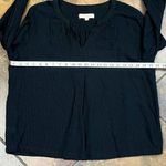 Loft  Striped Textured Black Notched V-neck Top XL Photo 7