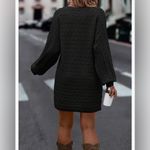 NEW Black Long Batwing Sleeve Cable Knit Sweater Mini Dress L Size L Photo 1