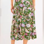 Loft 8 NEW Paisley Seamed Button Midi Skirt Slit Cut Front Green Colorful Floral Photo 5