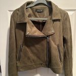 Allegra K  Casual Short Soft Zip Up Faux Suede Biker Moto Jacket - Olive Green‎ Photo 3