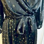 DKNY Balloon Sleeve Faux Wrap Metallic Gold Polkadot Belted Midi Dress Sz 6 Photo 8