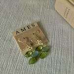 NWT Ames Green Blue Leaf Earrings Dangly White Neutral Bohemian Classic Chic Photo 0