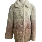 Anthropologie Ombre Cream, Tan & Pink Faux Fur Button-Up Coat, Size XS g… Photo 3