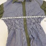 ZARA Striped Smocked Waist Button Down Long Sleeve Peplum Tunic Blouse EUC Sz M Photo 7