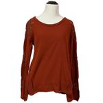 Free People  Grandpa Jersey Outer Sunset Embroidered Blouse Top - Rust - Small Photo 6