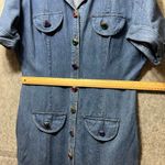 Spencer Alexis Vintage 90s Large Denim Button Down Maxi Shirt Dress Safari Style Blue Photo 7