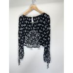 Free People Cropped Top Washed Black Dazed Print Size Small Jersey Long Sleeve Photo 7