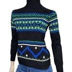 Yuka Women’s Size 2 M Black White Green Blue Fair Isle Turtleneck Sweater Size M Photo 0