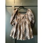 Selkie The Plaid Puff Organza Dress size XXS Brown Photo 2