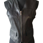 Limited America Women’s Black Leather Vest – Full Zip Moto Style Photo 0