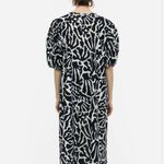H&M Black and White Printed Midi Dress with Puff Sleeve Photo 3