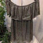 Boston Proper  Women’s S Shirt Shirt Foil Metallic Silver Black Off Shoulder Photo 0