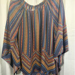 Wrangler Blouse Womens Small Multicolor Chevron Stripe Boho Poncho Top LW4624M Photo 0