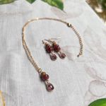 Garnet Jewelry Set, Strawberry Quartz Necklace, Nature Wood Bead Casual Set Red Photo 3