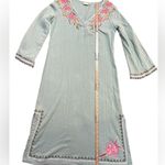 Spartina 449 Cotton Seafoam Green Embroidered Midi Dress Floral Cottage Sz S Photo 12