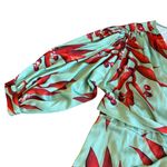 PatBo Mint Green Wrap Dress Puff Sleeves Cranberry Leaf Print Size 8 Women's Photo 2