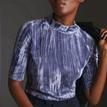 Anthropologie Pilcro mock neck slate blue velveteen short sleeve top Photo 2