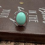 Handmade Vintage 1970s Cyan Cabochon Adjustable Ring Boho  Photo 3