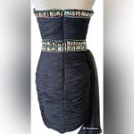 Jolene Chiffon Strapless Jeweled Chiffon‎ Tail Ruched Cocktail Dress Sz 6 $390 Black Photo 9