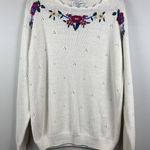 American Vintage Vtg CG Designs Women Sweater Sz M White Floral Embroidered Grandma Cottage Core Photo 0