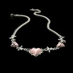 Creative Pink Love Heart Silver Plated Chain Necklace Punk‎ Y2K Style Neck Photo 3