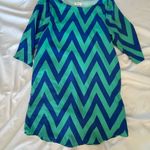 Everly 289  Blue and Green Chevron Tunic Dress Work Small Photo 2