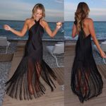 Show Me Your Mumu NEW NWOT  Jasmine Fringe Halter Maxi Dress Black Satin SIZE M Photo 1