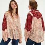 Free People  Western Bohemian Dainty Rose Bud Button Down Oversized Blouse Medium Photo 3