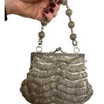 Nine West  Womens Silver Beaded Evening Bag Y2K Vintage Kiss Lock Purse Photo 0