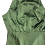 Lulus NWT Women's Distinctive Charm Olive Green Satin Asymmetrical Maxi Dress L Photo 4