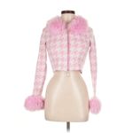 Show Me Your Mumu Zermatt Zip Up in Pink Houndstooth Faux Fur Jacket 3X NWT Photo 5