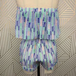 Lemlem  Gigi Silk Strapless Romper in Blue Green Chevron Print Size‎ US Small Photo 5