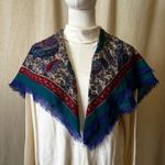 Amanda Smith Vintage  Paisley Wool Scarf Teal Blue Fringe Square Print 31x32 Photo 6