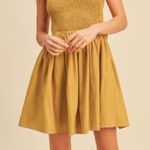 MIOU MUSE Mustard Yellow Linen Blend Crisscross Open Back Dress – Size M Size M Photo 0