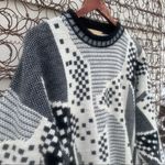 London Fog Vintage black white aspens abstract geometric sweater wool LARGE Photo 2