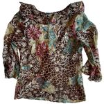 Versailles 2000s Y2K Brown Multicolored Ruffle Top W/ Front Tie & Bell Sleeves Purple Size M Photo 4