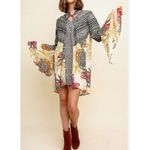 Umgee Boho Tunic‎ Dress Floral Paisley Print Long Sleeve Keyhole Neck Flowy Photo 7