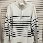 Cut Tag‎ Ivory/Black Striped 1/4 Zip Sweater Collared Neck Long Sl See Measure Black Size undefined Photo 0