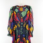 Farm Rio Georgette Tropical Puff Sleeve V-Neck Ruffle Maxi Dress Black Medium Photo 12