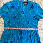 Vintage 90s Blue Floral Pleated Midi Dress Rayon Garden Party Cottagecore M Photo 7