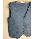 American Vintage 1980's Hand knit Blue vest coat of arms buttons size small Photo 4