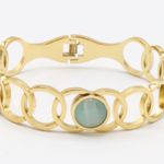 Green Cat's Eye Round Links Bracelet Bangle Gold Photo 2