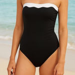 J.Crew NWT  Scalloped One Piece Swimsuit Black White Colorblock Sz L CI109 Photo 0