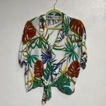 FOR THE REPUBLIC  White Floral Front Tie Blouse Sz L Photo 1